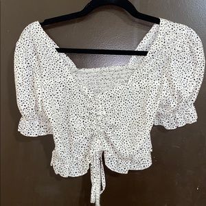 Ruched Drawstring Dalmation Print Crop Top
